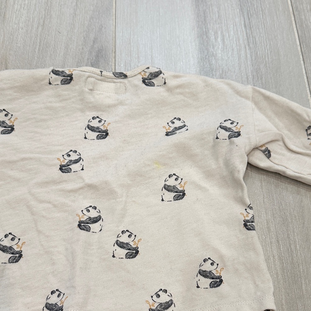 Zara 12-18M Cream Panda Print Top and Teal Ribbed Leggings Pants - Picture 10 of 11